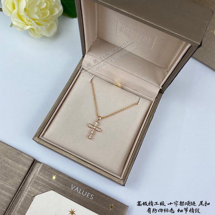 Bvlgari飾品 寶格麗精工版本銀色項鏈 寶格麗滿鑽十字架項鏈  zgbq3282